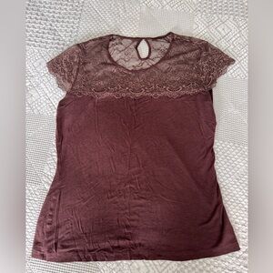 Lace Yoke Women's Top - Brown